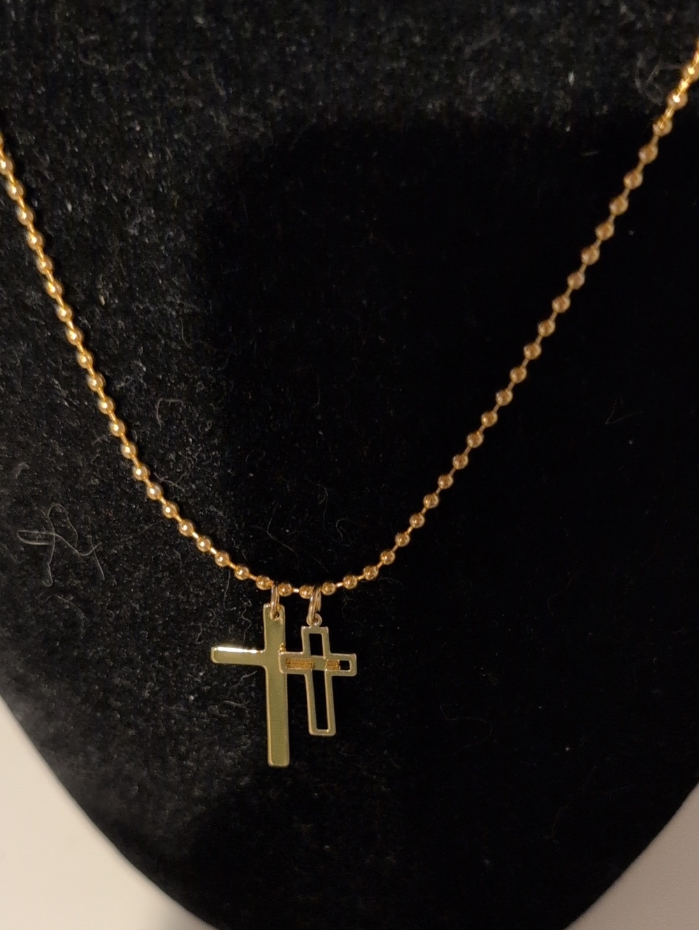 Gold Stainless Steel Double Cross Pendant Necklace
